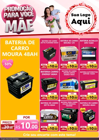 Modelo de Encarte para Encarte A4 Vertical com o tema Promoção Para Você Mãe para Baterias Elétricas