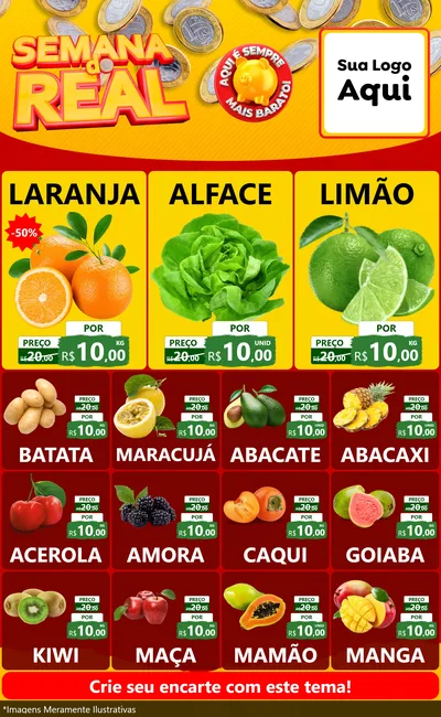 Modelo de Encarte para Encarte Grande com o tema Semana do Real para Hortifrúti
