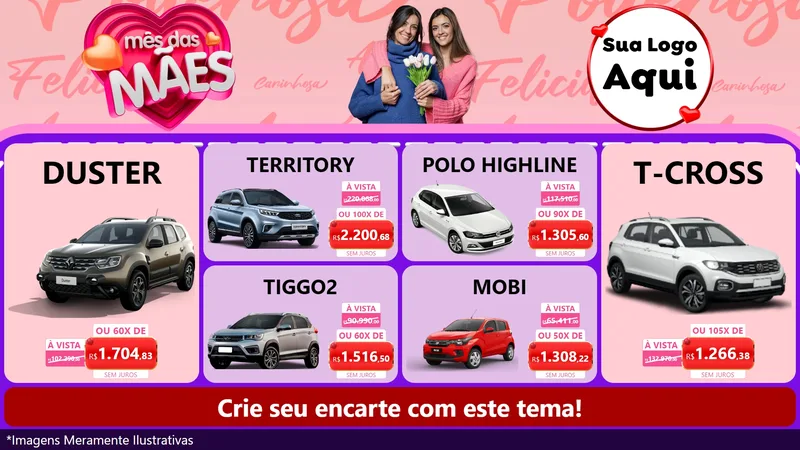Modelo de TV para TV Horizontal com o tema Mês Das Mães para Concessionaria de Carros