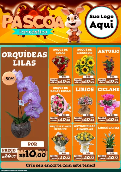 Modelo de Encarte para Encarte A4 Vertical com o tema Páscoa Fantástica para Floricultura e jardim