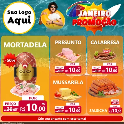 Modelo de Rede Social para Feed Facebook com o tema Janeiro de Promoção para Frios e Laticínios