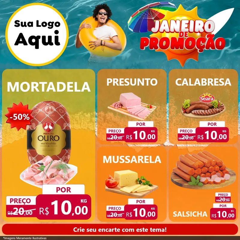 Modelo de Rede Social para Feed Facebook com o tema Janeiro de Promoção para Frios e Laticínios
