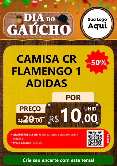Modelo de Cartaz para Cartaz A4 Vertical com o tema Dia do Gaúcho para Roupas e acessórios