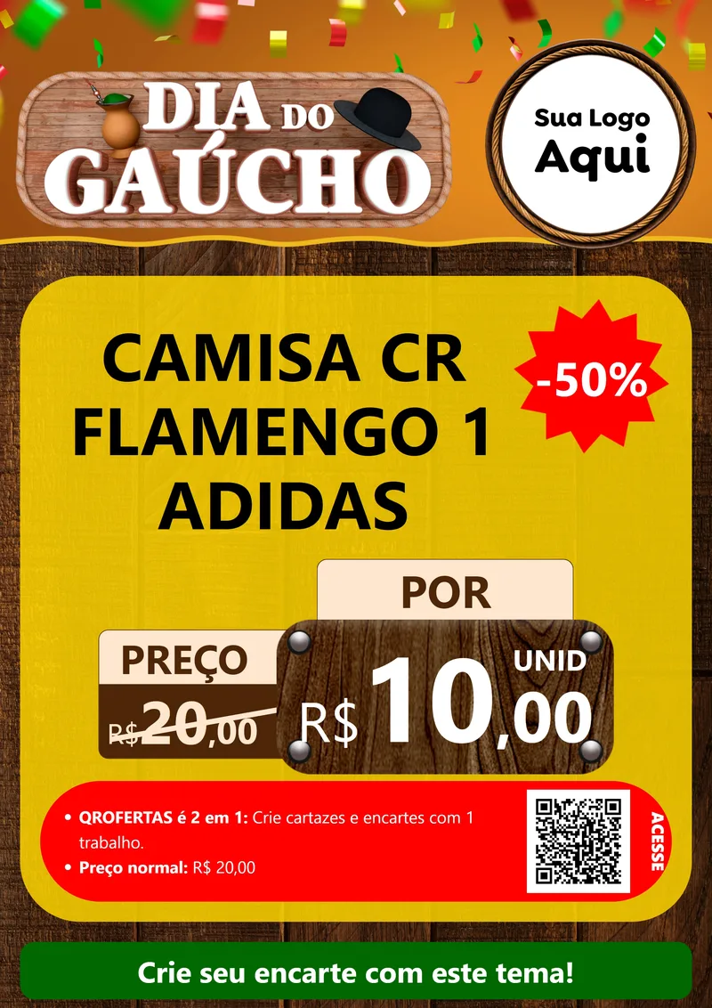 Modelo de Cartaz para Cartaz A4 Vertical com o tema Dia do Gaúcho para Roupas e acessórios