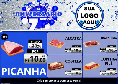 Modelo de Encarte para Encarte A4 Horizontal com o tema Promoção de Aniversário - 7 Anos para Açougue