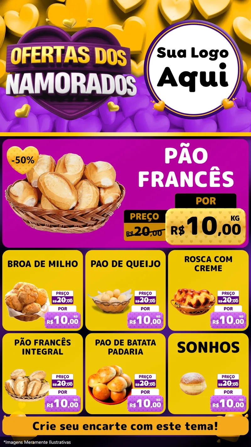 Modelo de Rede Social para Stories com o tema Oferta Dos Namorados para Padaria
