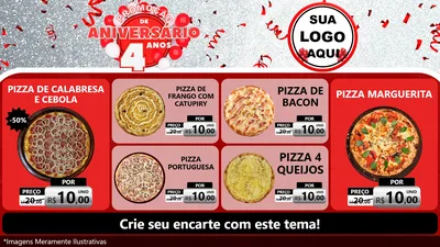 Modelo de TV para TV Horizontal com o tema Promoção de Aniversário - 4 Anos para Pizzaria
