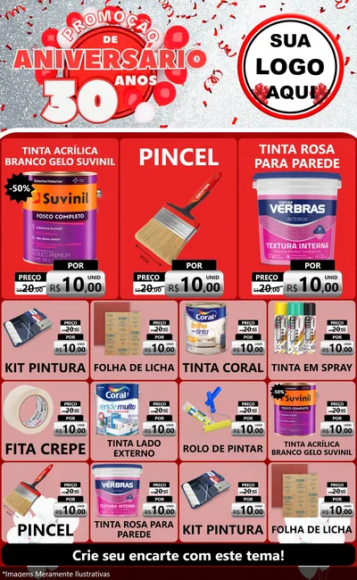 Modelo de Encarte para Encarte Grande com o tema Promoção de Aniversário - 30 Anos para Tintas e Ferramentas