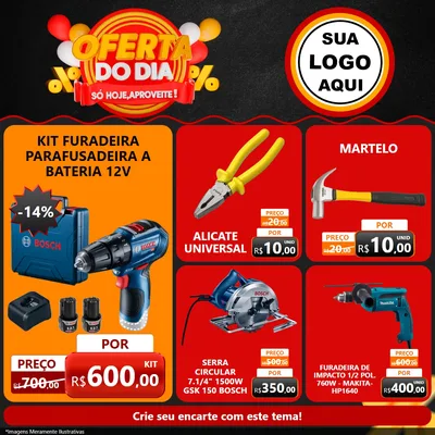 Modelo de Rede Social para Feed Facebook com o tema Oferta do Dia - Só hoje, Aproveite! para Maquinas e Ferramentas
