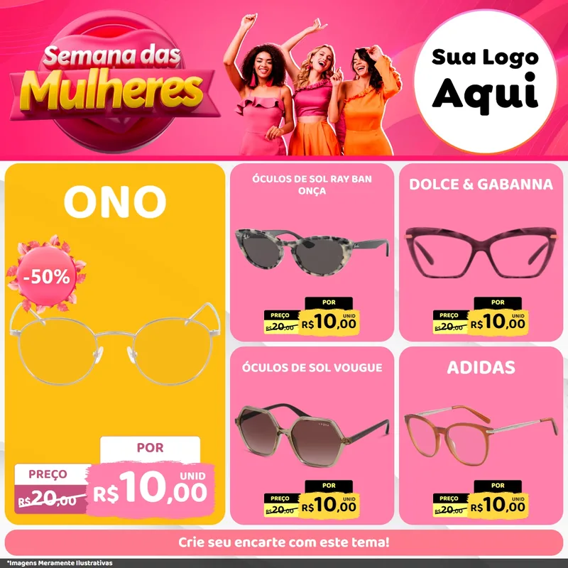 Modelo de Rede Social para Feed Facebook com o tema Semana das Mulheres para Óticas