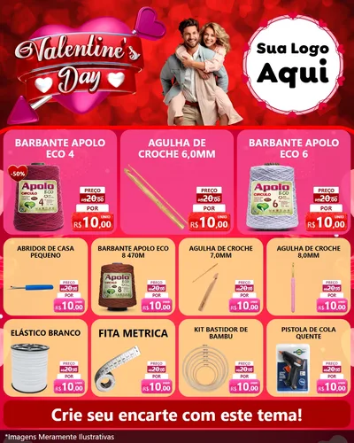 Modelo de Rede Social para Feed Instagram com o tema Valentine's Day para Armarinho e Aviamentos