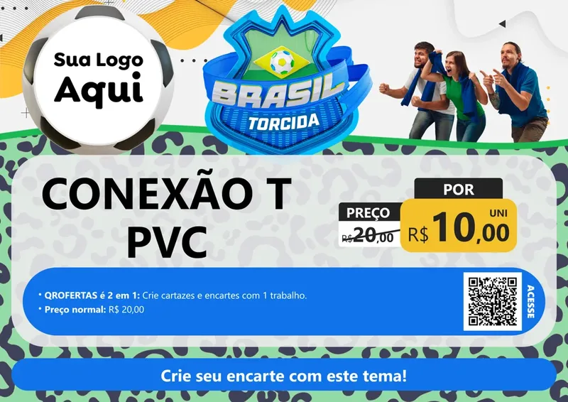 Modelo de Cartaz para Cartaz A4 Horizontal com o tema Brasil Torcida - Copa para Tubos e conexões