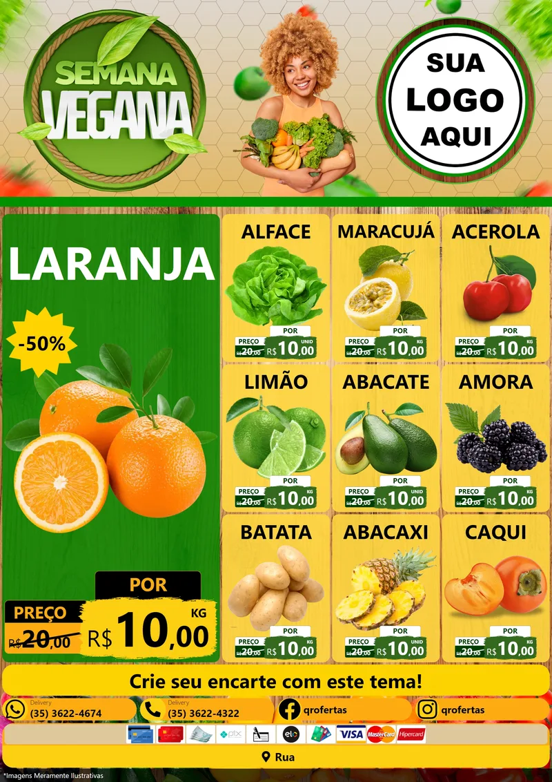 Modelo de Encarte para Encarte A4 Vertical com o tema Semana Vegana para Hortifrúti