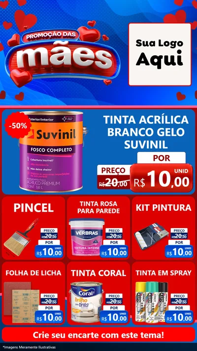 Modelo de Rede Social para Stories com o tema Promoção das Mães para Tintas e Ferramentas