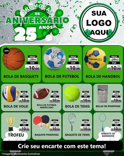 Modelo de Rede Social para Feed Instagram com o tema Promoção de Aniversário - 25 Anos para Artigos Esportivos