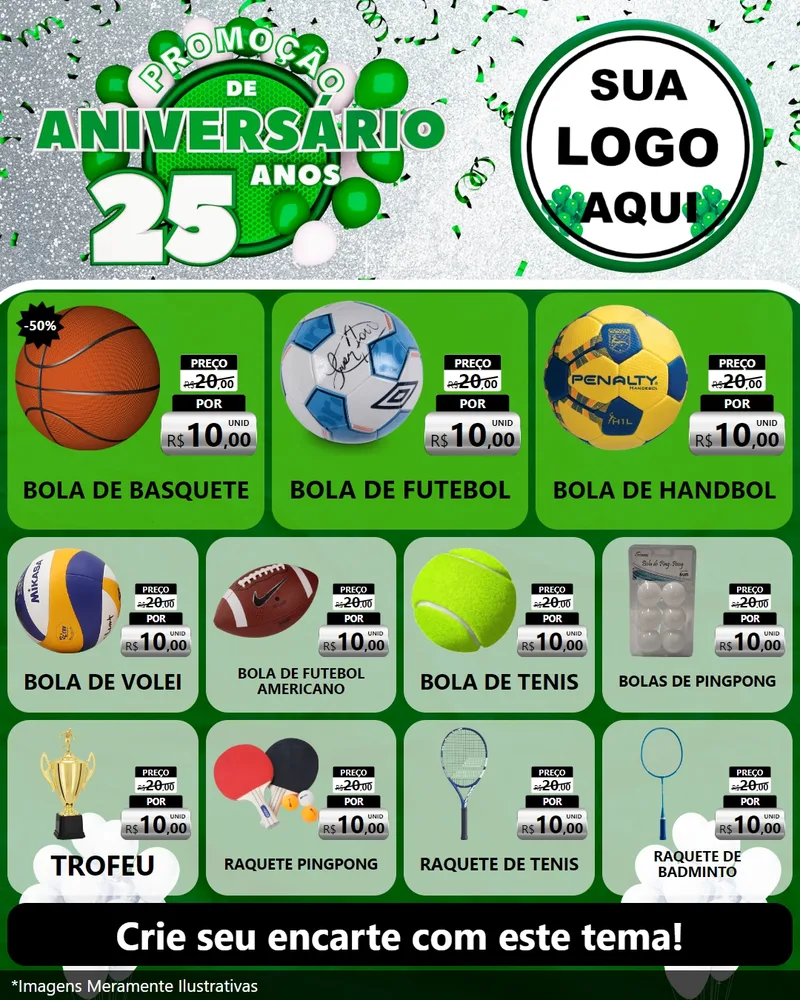 Modelo de Rede Social para Feed Instagram com o tema Promoção de Aniversário - 25 Anos para Artigos Esportivos