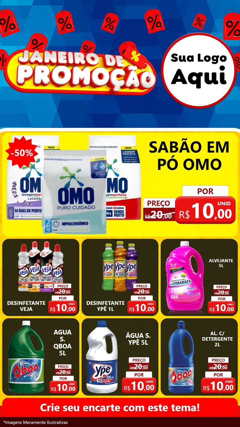 Modelo de Rede Social para Stories com o tema Janeiro de Promoção para Produtos de Limpeza