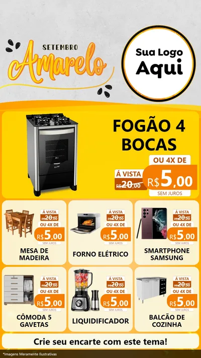 Modelo de Rede Social para Stories com o tema Setembro Amarelo para Móveis e Eletro