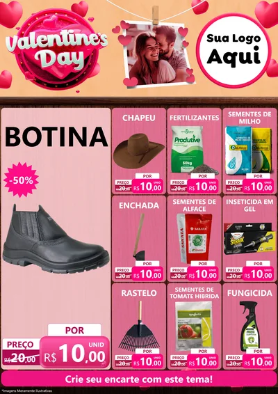 Modelo de Encarte para Encarte A4 Vertical com o tema Valentine's Day para Agropecuária