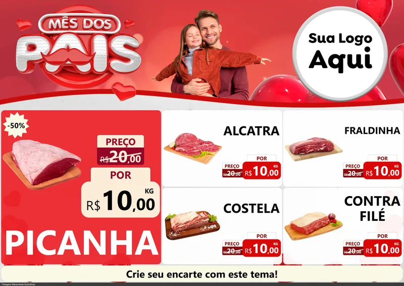 Modelo de Encarte para Encarte A4 Horizontal com o tema Mês dos Pais para Açougue