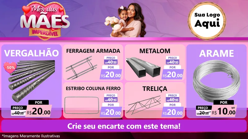 Modelo de TV para TV Horizontal com o tema Mês das Mães Imperdível para Ferragens