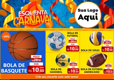 Modelo de Encarte para Encarte A4 Horizontal com o tema Esquenta de Carnaval para Artigos Esportivos