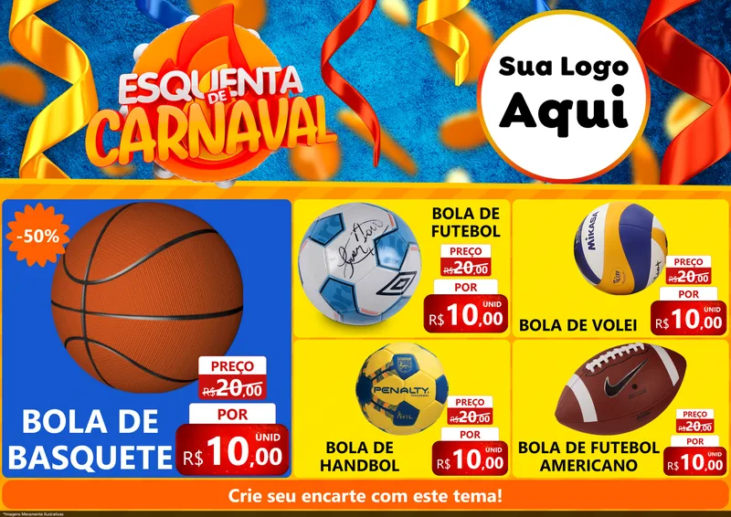 Modelo de Encarte para Encarte A4 Horizontal com o tema Esquenta de Carnaval para Artigos Esportivos