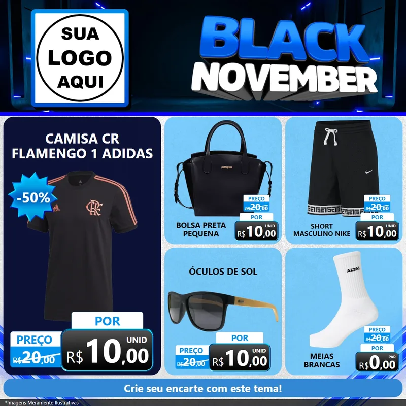 Modelo de Rede Social para Feed Facebook com o tema Black November para Roupas e acessórios