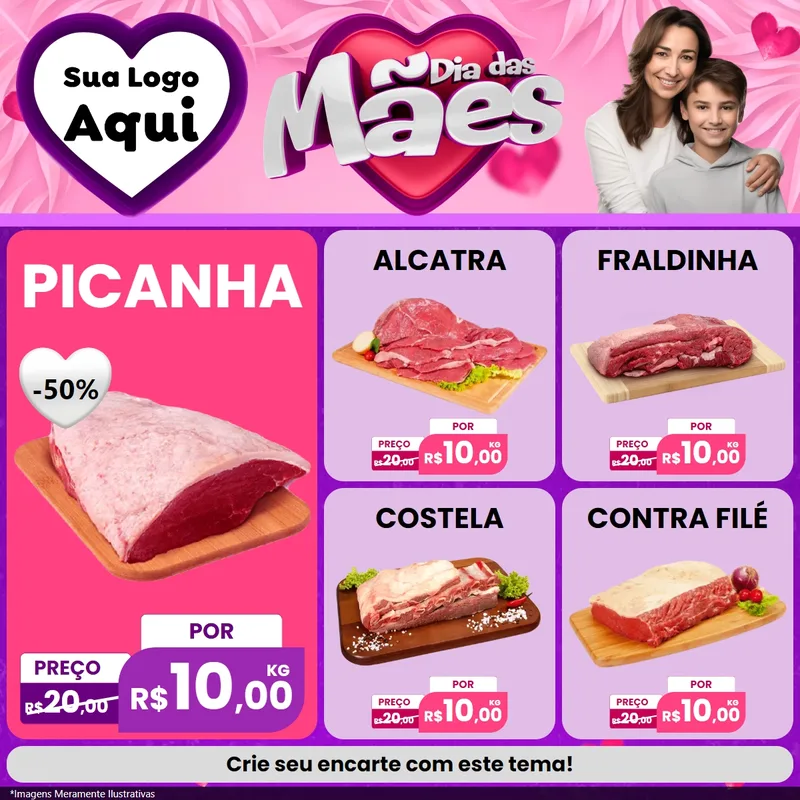 Modelo de Rede Social para Feed Facebook com o tema Dia das Mães para Açougue