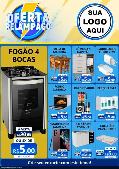 Modelo de Encarte para Encarte A4 Vertical com o tema Oferta Relâmpago para Móveis e Eletro