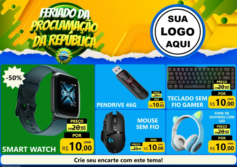 Modelo de Encarte para Encarte A4 Horizontal com o tema Feriado da Proclamação da República para Informática