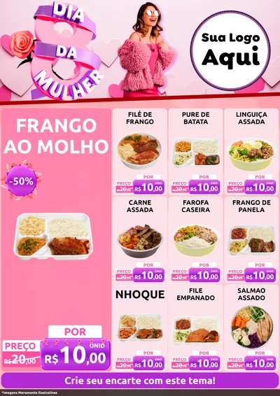 Modelo de Encarte para Encarte A4 Vertical com o tema Dia da Mulher para Restaurante