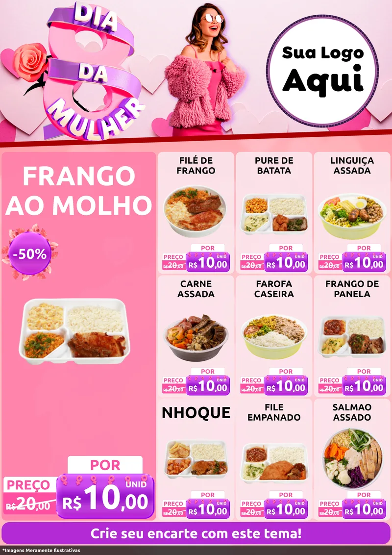 Modelo de Encarte para Encarte A4 Vertical com o tema Dia da Mulher para Restaurante