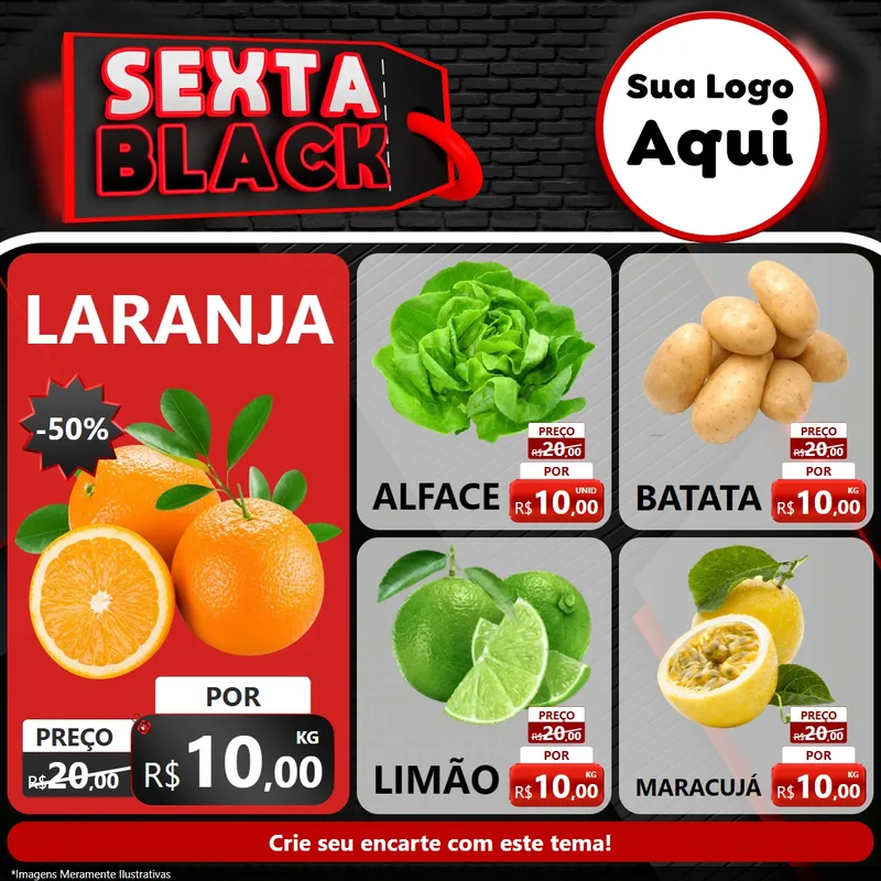 Modelo de Rede Social para Feed Facebook com o tema Sexta Black para Hortifrúti