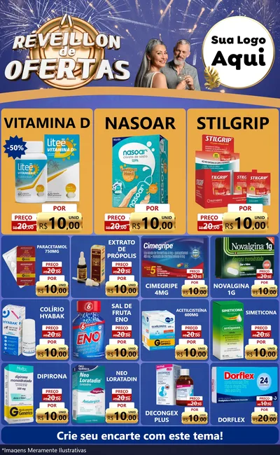 Modelo de Encarte para Encarte Grande com o tema Réveillon de Ofertas para Farmácia