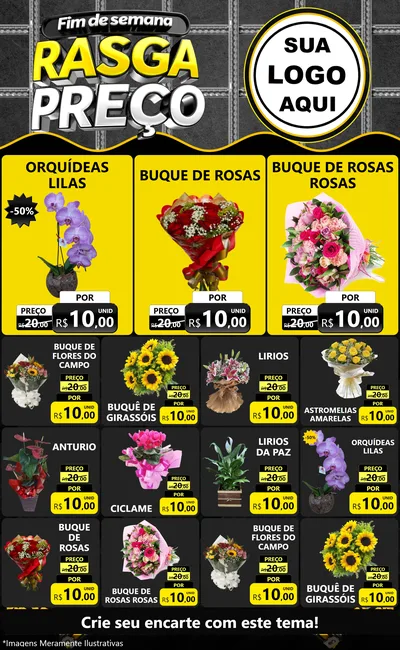 Modelo de Encarte para Encarte Grande com o tema Fim de Semana Rasga Preço para Floricultura e jardim