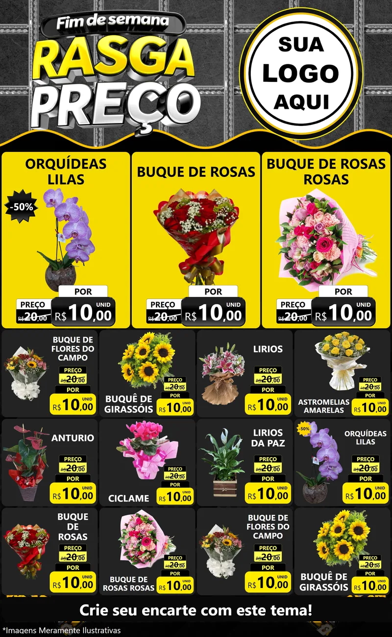 Modelo de Encarte para Encarte Grande com o tema Fim de Semana Rasga Preço para Floricultura e jardim