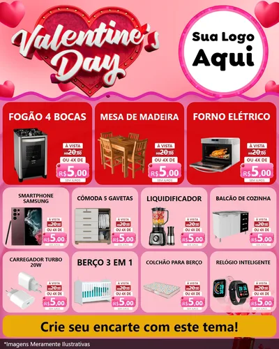 Modelo de Rede Social para Feed Instagram com o tema Valentine's Day para Móveis e Eletro