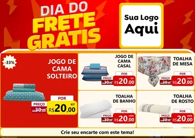 Modelo de Encarte para Encarte A4 Horizontal com o tema Dia do Frete Grátis para Cama, Mesa e Banho