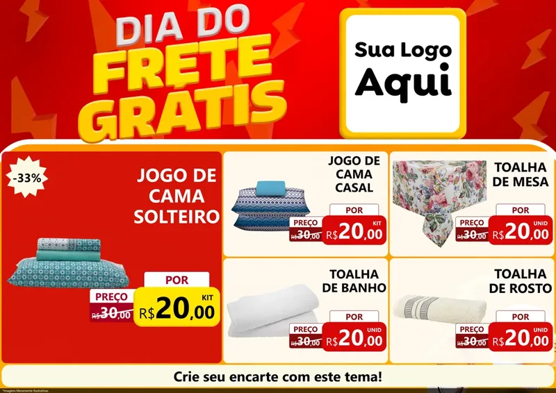 Modelo de Encarte para Encarte A4 Horizontal com o tema Dia do Frete Grátis para Cama, Mesa e Banho