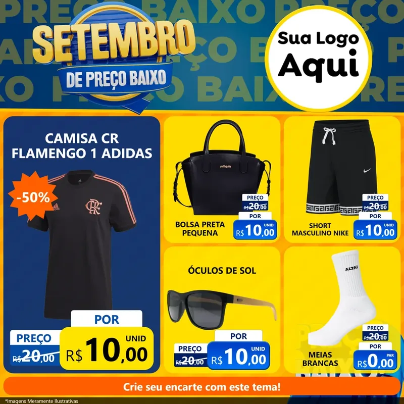 Modelo de Rede Social para Feed Facebook com o tema Setembro De Preço Baixo para Roupas e acessórios