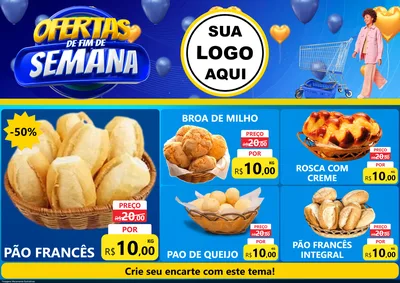 Modelo de Encarte para Encarte A4 Horizontal com o tema Ofertas de Fim de Semana para Padaria