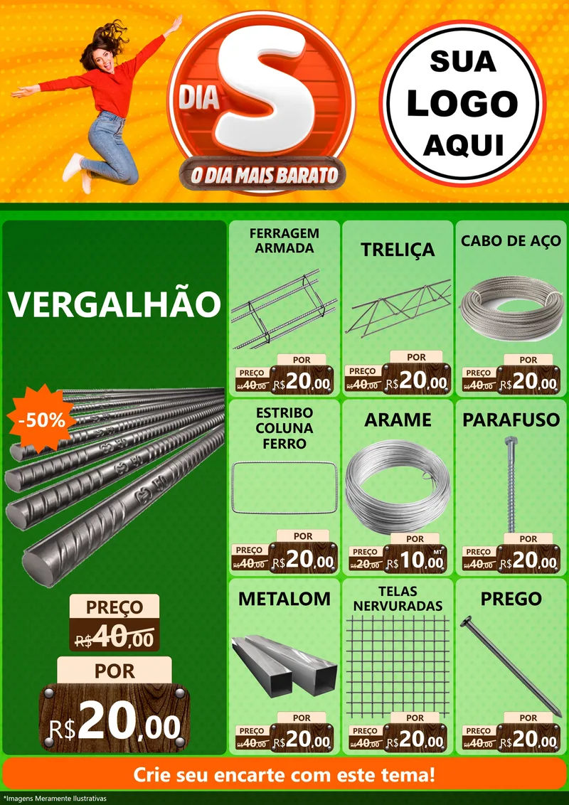 Modelo de Encarte para Encarte A4 Vertical com o tema Dia S - O Dia Mais Barato para Ferragens