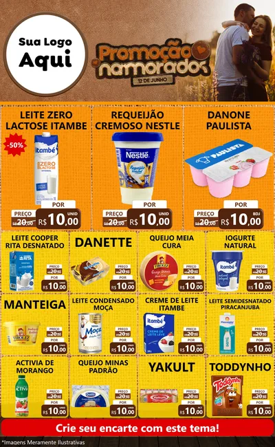 Modelo de Encarte para Encarte Grande com o tema Promoção Namorados para Frios e Laticínios