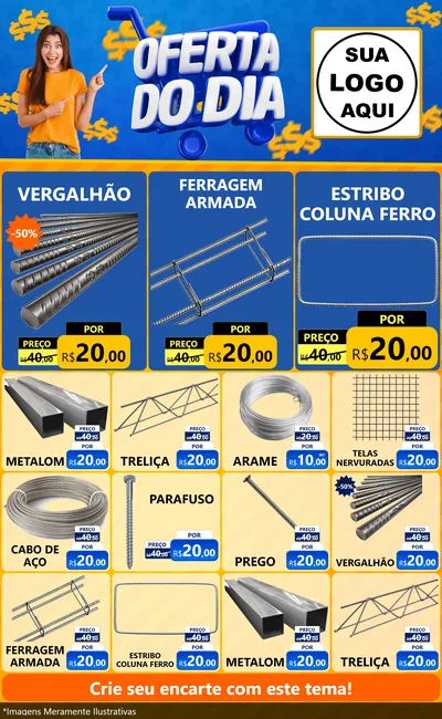Modelo de Encarte para Encarte Grande com o tema Oferta do Dia para Ferragens