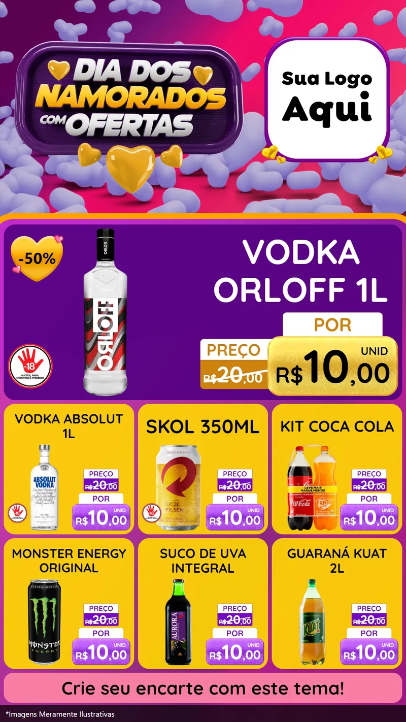 Modelo de Rede Social para Stories com o tema Dia Dos Namorados Com Ofertas para Distribuidora de bebidas