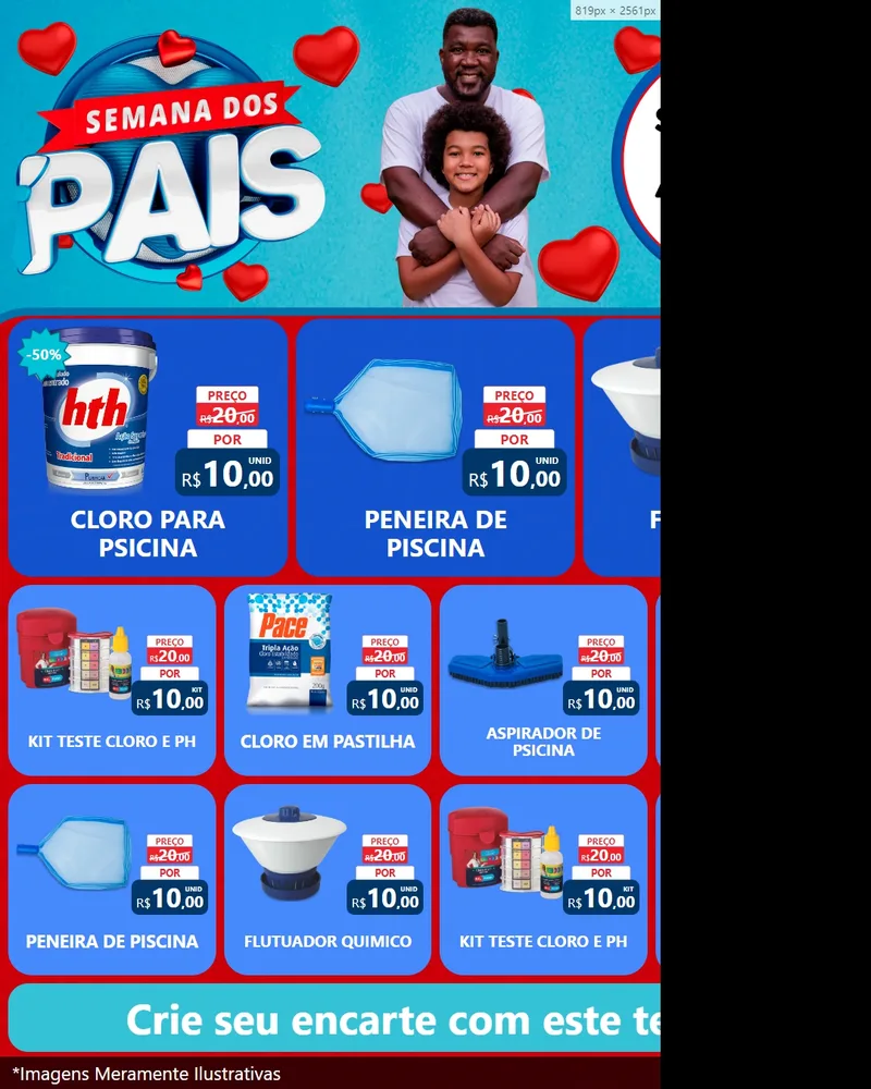 Modelo de Rede Social para Feed Instagram com o tema Semana Dos Pais para Produtos para Piscina
