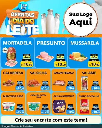 Modelo de Rede Social para Feed Instagram com o tema Ofertas Dia do Leite para Frios e Laticínios