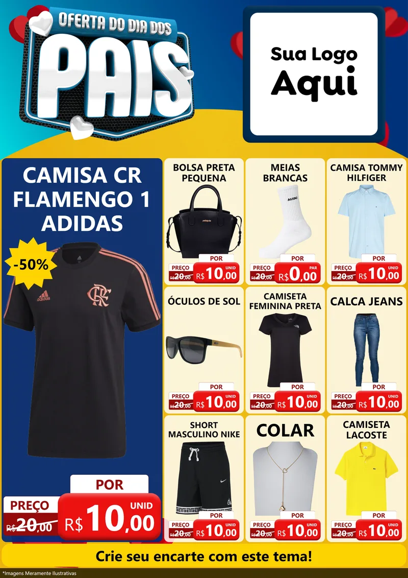 Modelo de Encarte para Encarte A4 Vertical com o tema Oferta Do Dia Dos Pais para Roupas e acessórios
