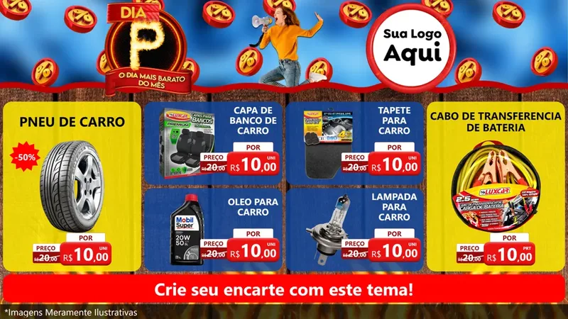 Modelo de TV para TV Horizontal com o tema Dia P - O Dia Mais Barato Do Mês para Auto peças